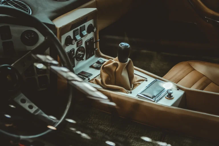 Auto detailer cleaning a tan leather car seat in natural light