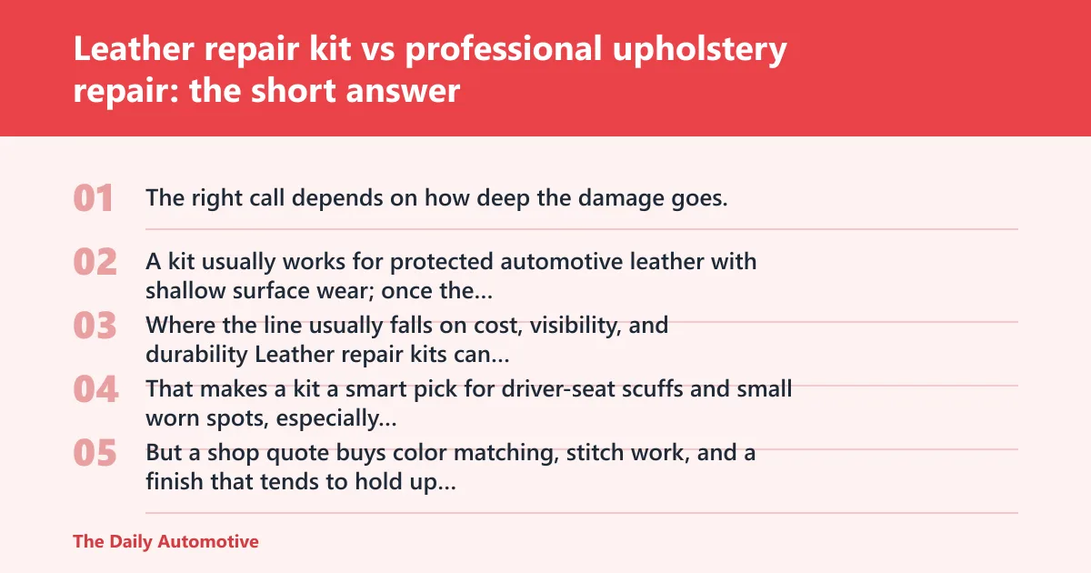 Steps: Leather repair kit vs professional upholstery repair: the short answer