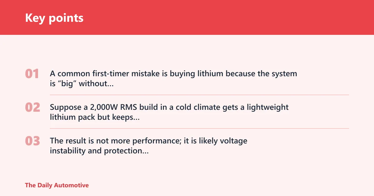 Key points: Car audio battery decision matrix