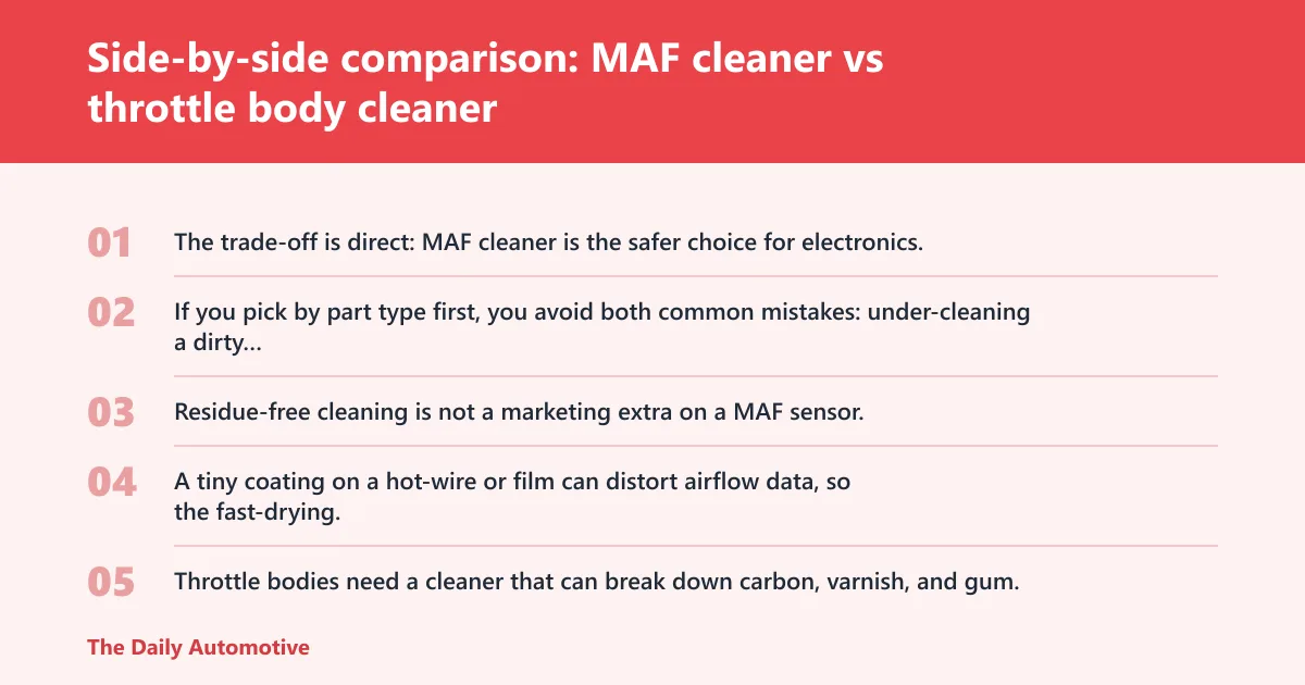 Steps: Side-by-side comparison: MAF cleaner vs throttle body cleaner