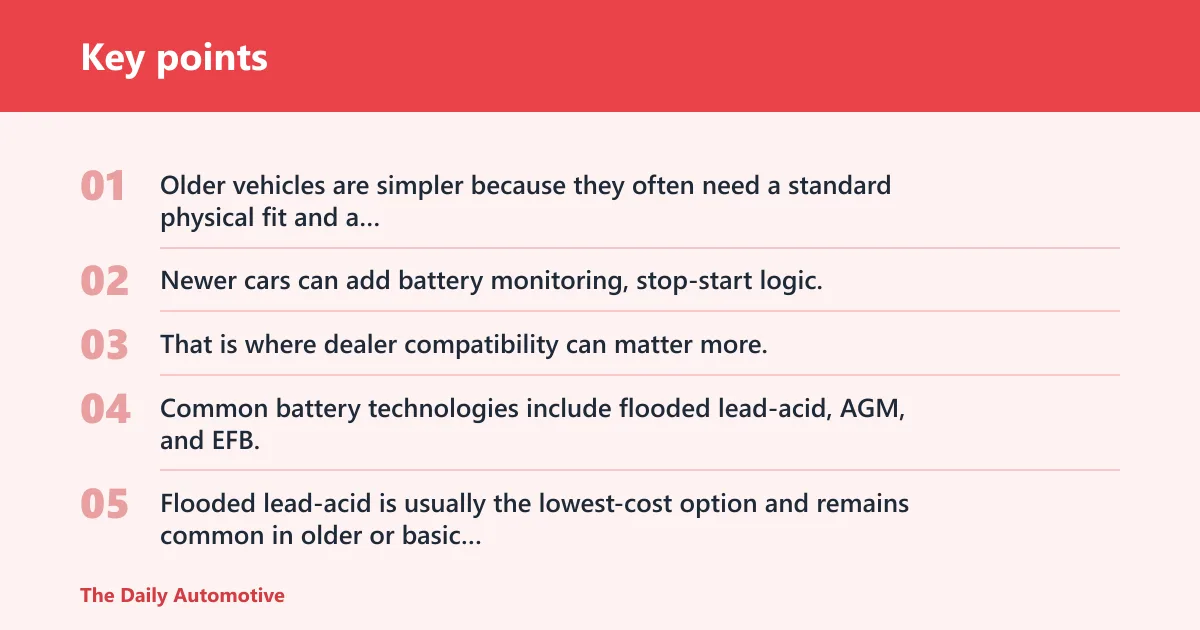 Key points: Battery comparison matrix