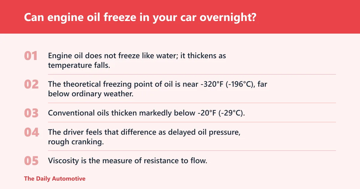 Steps: Can engine oil freeze in your car overnight?