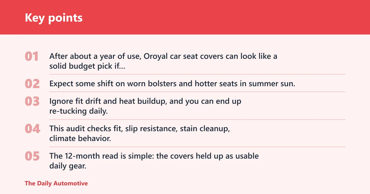 Key points: Oroyal seat cover scorecard