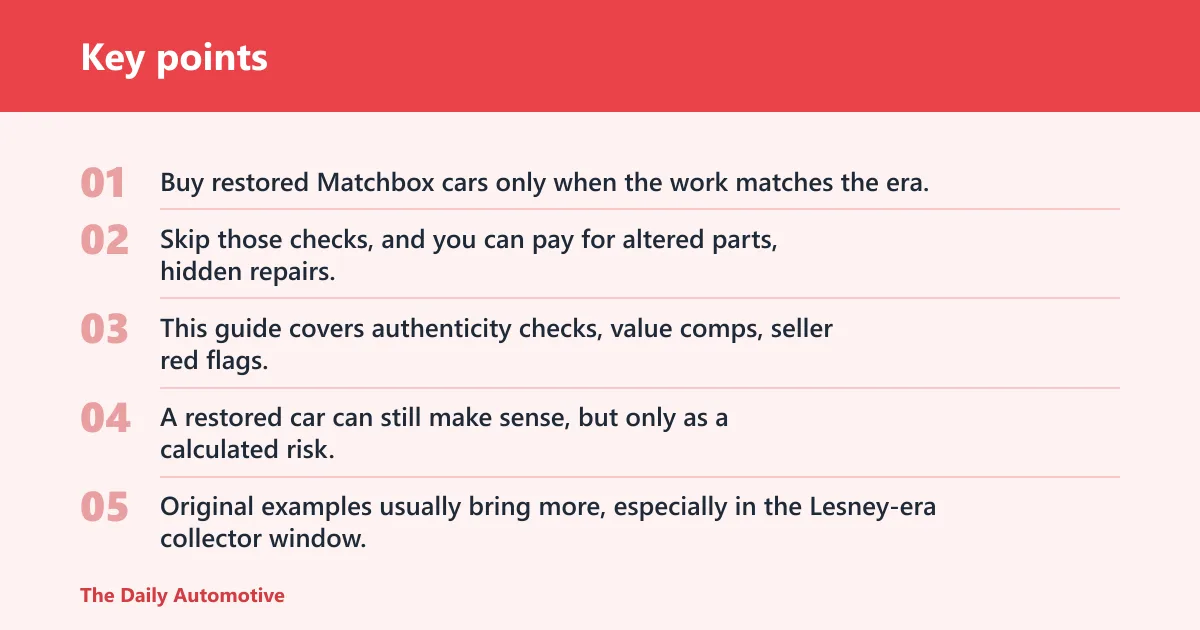 Key points: Restored Matchbox cars: buy, negotiate, or walk away