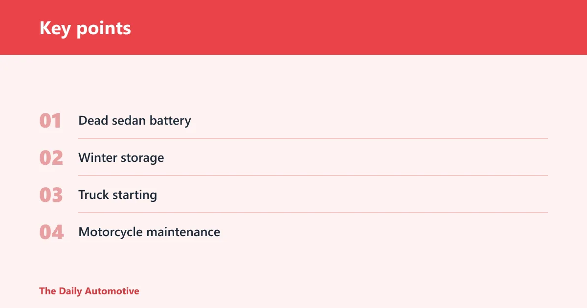Key points: Schumacher battery charger buyer decision table