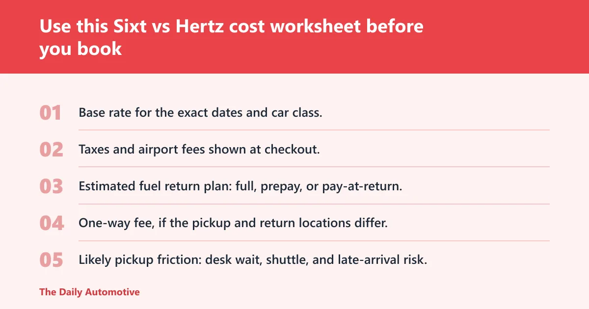 Steps: Use this Sixt vs Hertz cost worksheet before you book