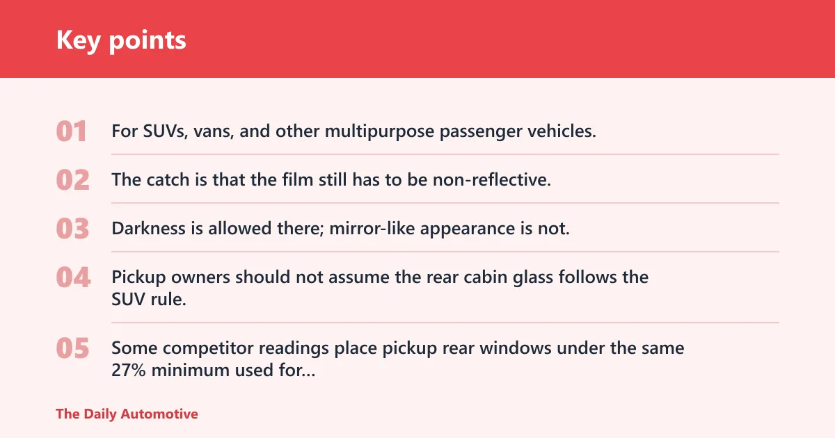 Key points: Can SUVs and trucks run darker tint?