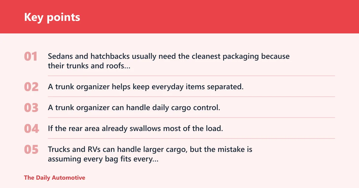 Key points: Which storage bag fits your vehicle?