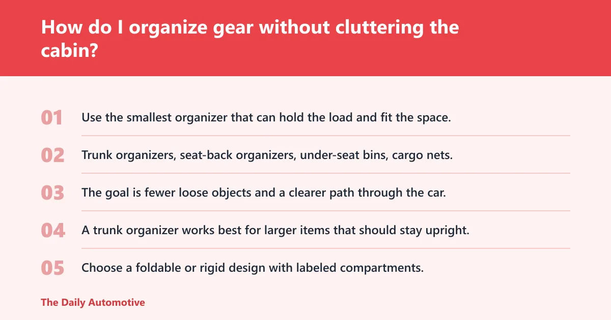 Steps: How do I organize gear without cluttering the cabin?
