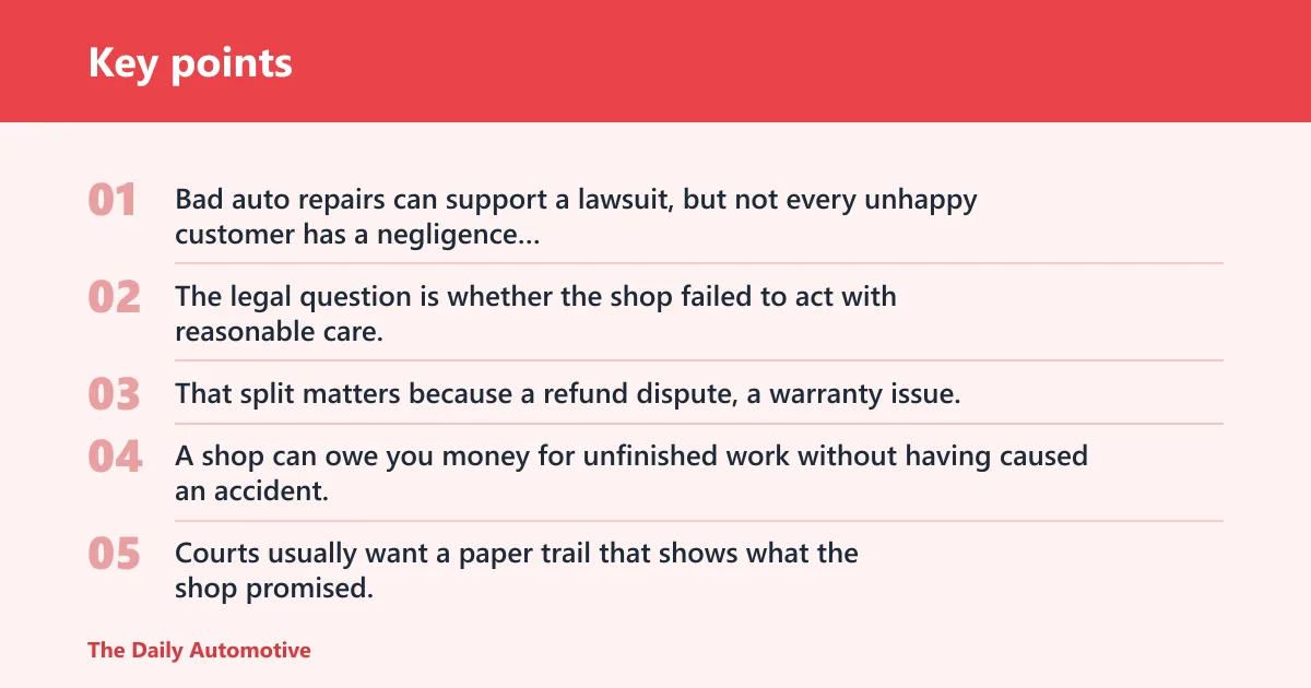Key points: Can you sue an auto repair shop?