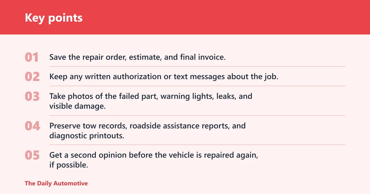 Key points: Repair claim checklist