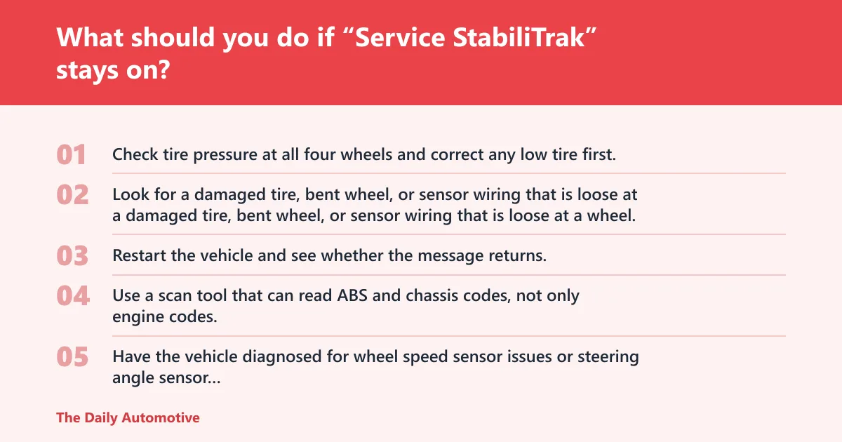 Steps: What should you do if “Service StabiliTrak” stays on?