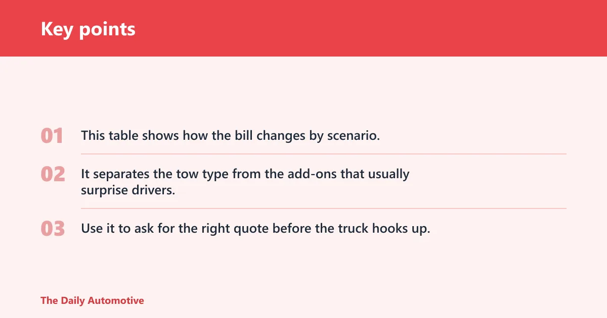 Key points: Tow cost decision table