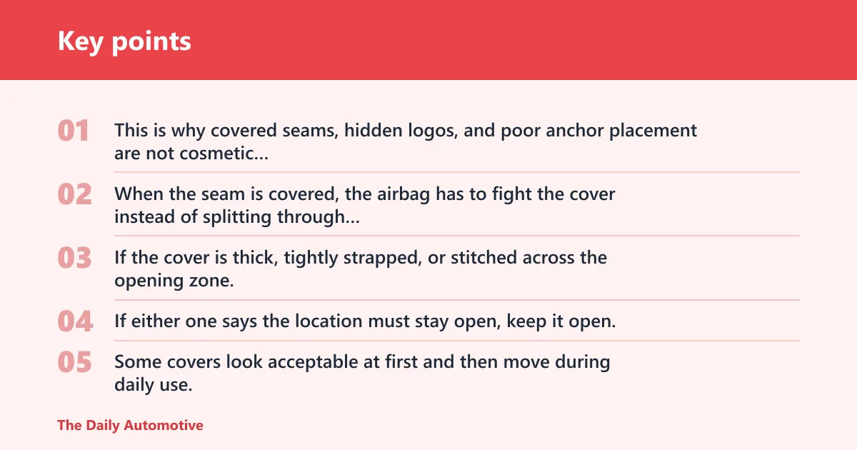 Key points: What happens if a cover hides the airbag seam?