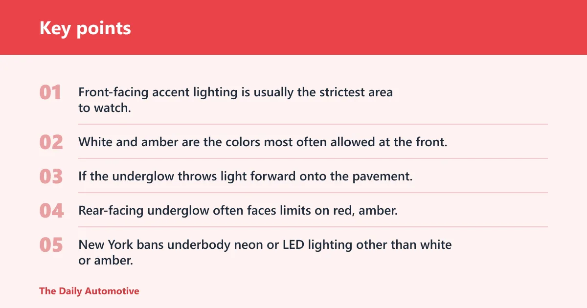 Key points: Which underglow colors are legal?