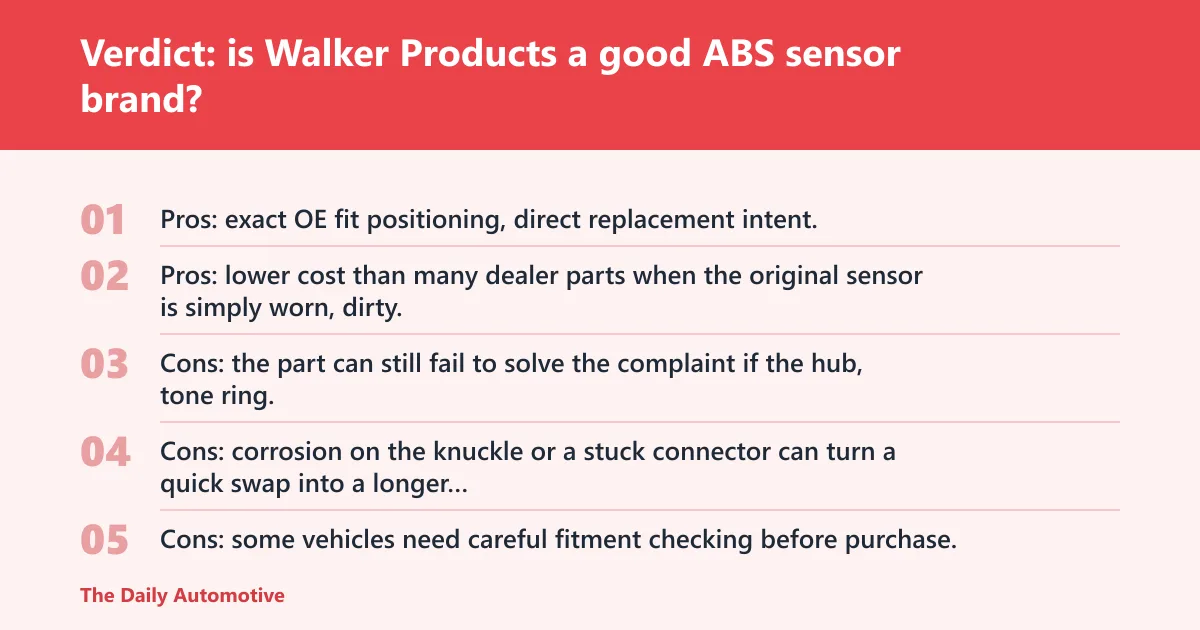 Steps: Verdict: is Walker Products a good ABS sensor brand?