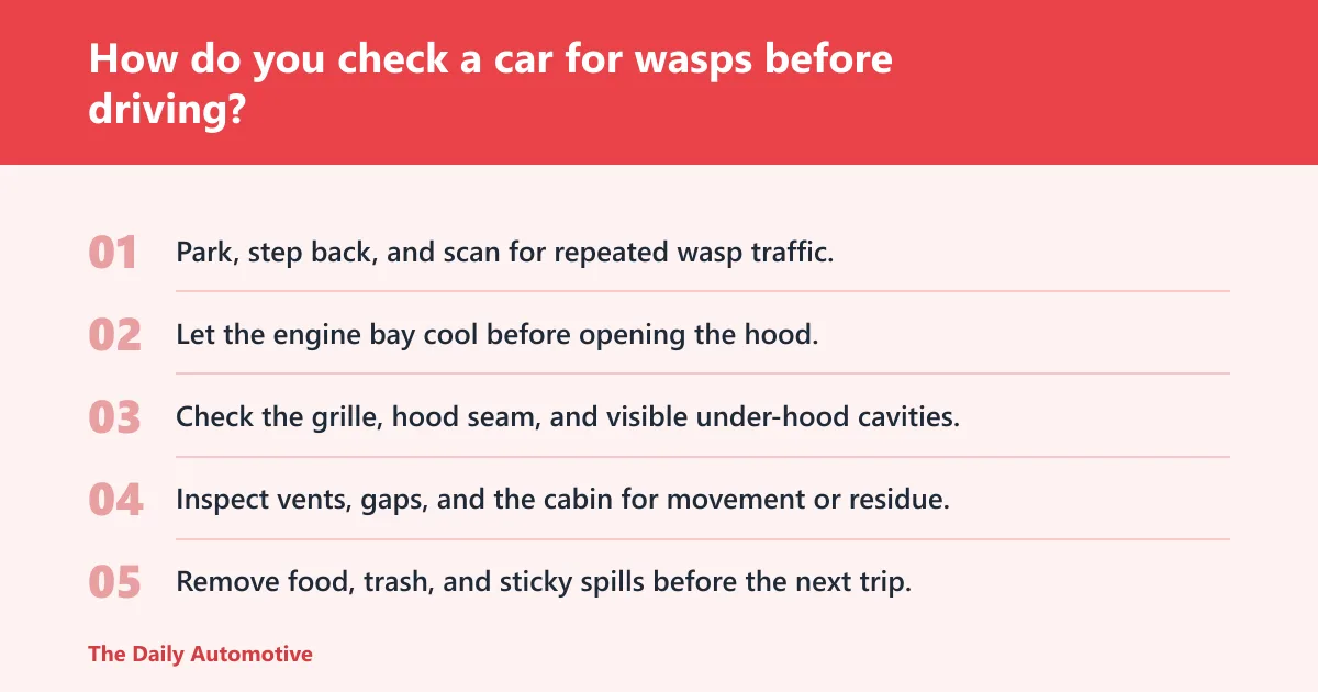 Steps: How do you check a car for wasps before driving?