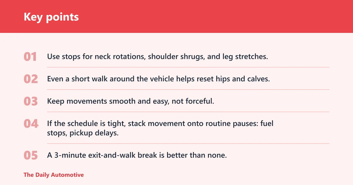 Key points: How often should I take movement breaks on long drives?