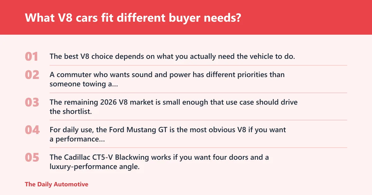 Steps: What V8 cars fit different buyer needs?