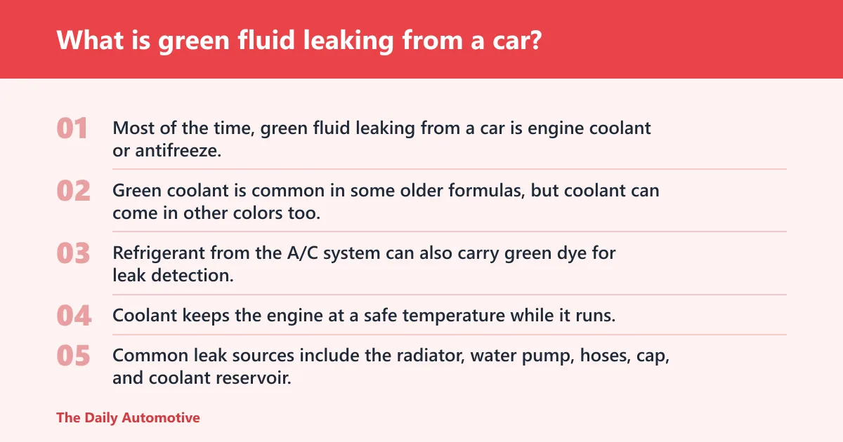 Steps: What is green fluid leaking from a car?