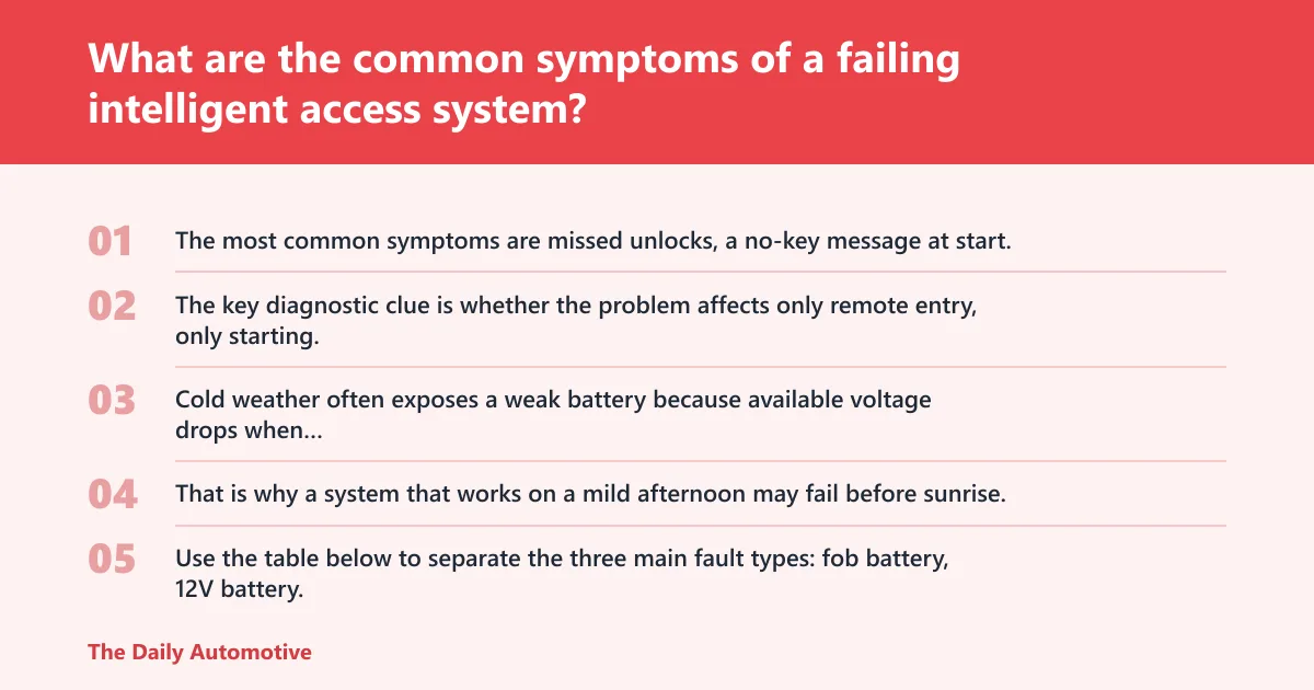 Steps: What are the common symptoms of a failing intelligent access system?
