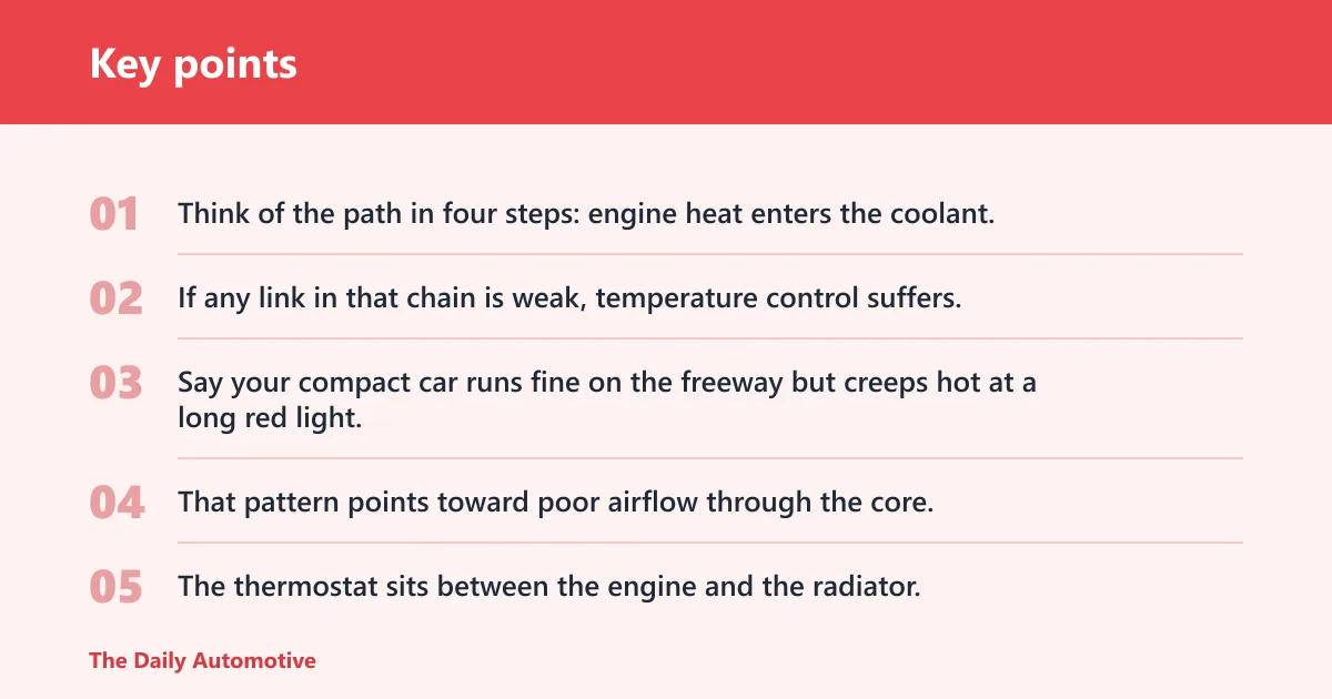 Key points: How does a car radiator cool the engine?