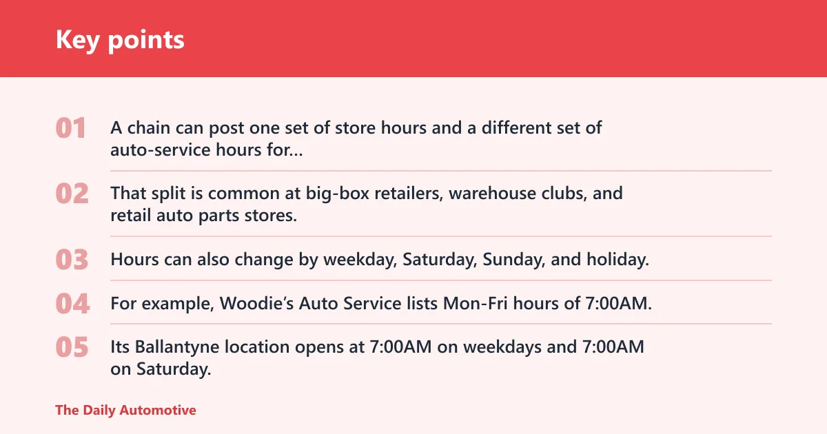 Key points: What time does auto service usually open?