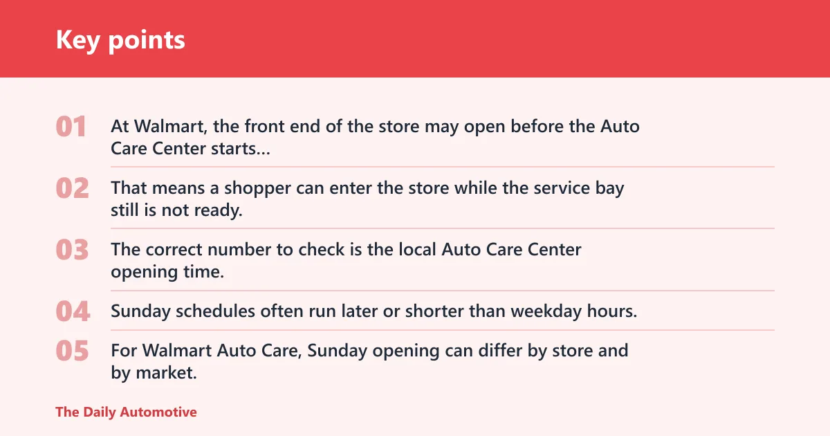 Key points: What time does auto service open at Walmart?