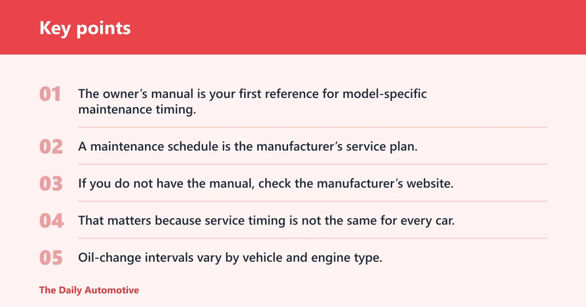 Key points: Use the owner’s manual as the primary source