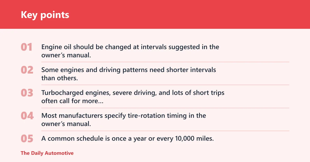 Key points: How often should tires, oil, and other wear items be serviced?