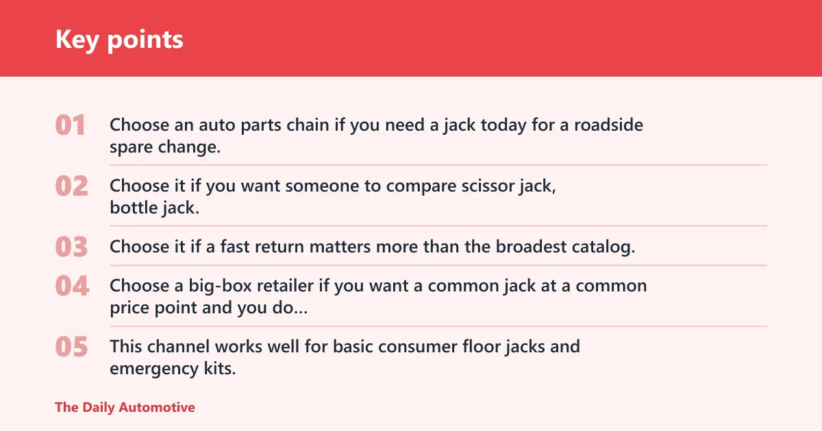 Key points: Choose auto parts stores if… / choose online marketplaces if…