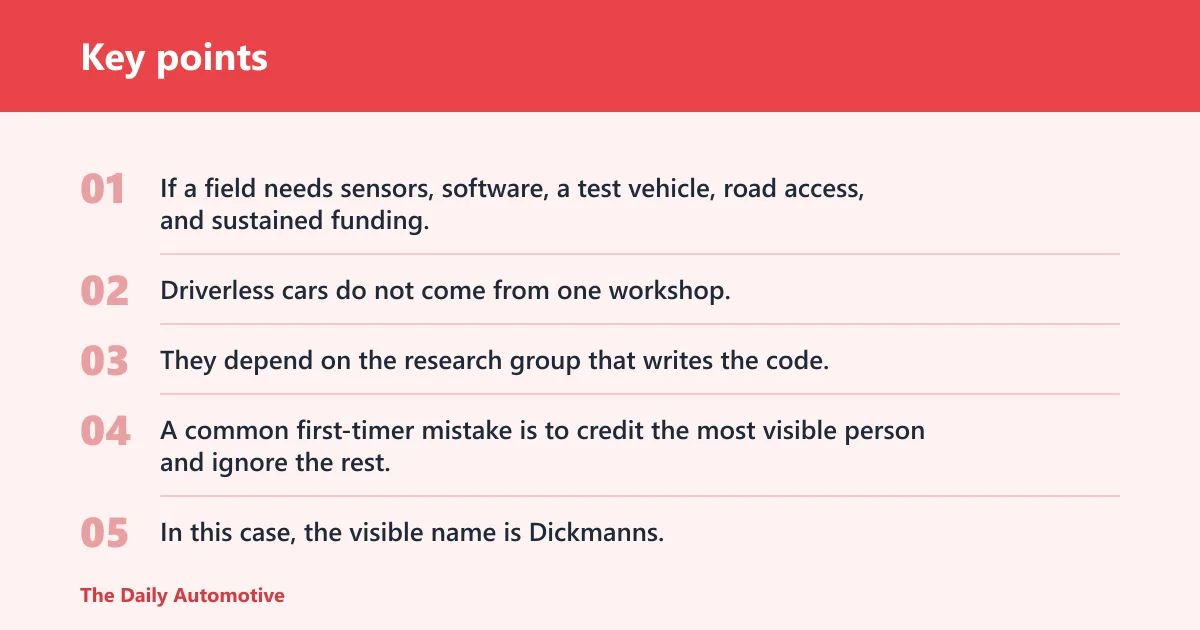 Key points: Was Ernst Dickmanns the first person to invent a self-driving car?