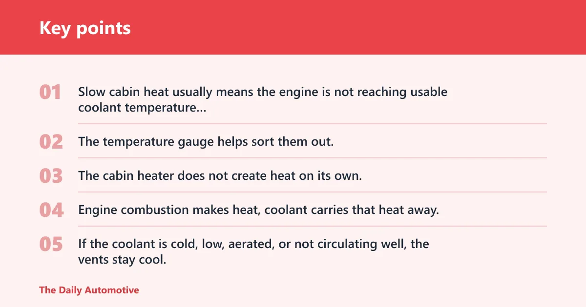 Key points: Why does my car heater take so long to warm up?