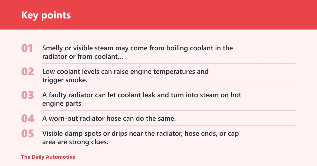 Key points: Why is my car smoking under the hood but not overheating?