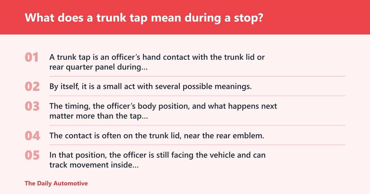 Steps: What does a trunk tap mean during a stop?