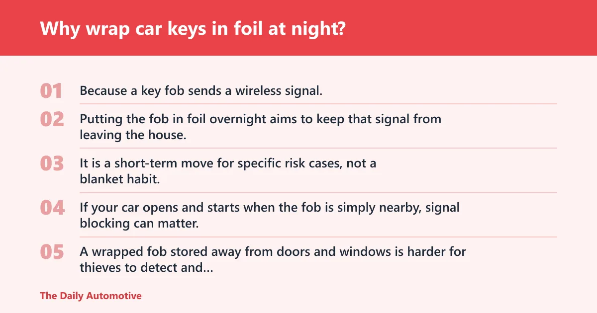 Steps: Why wrap car keys in foil at night?
